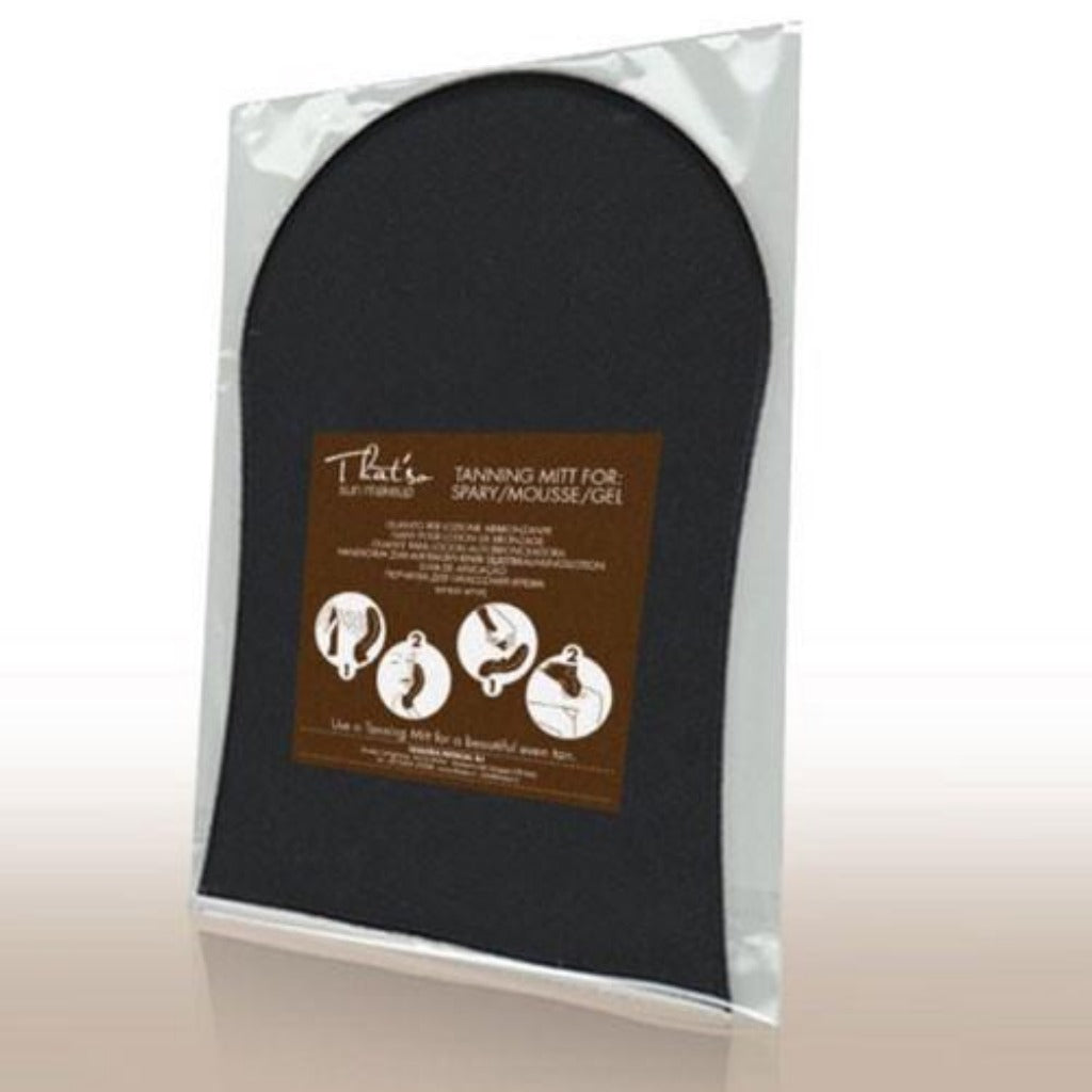 THAT'SO SUN MAKEUP - TANNING MITT "That'so" Tanning Foam Mitt Used to apply Tanning Products for a Smooth, Streakless Result Ideal for use with That'So Products (also sold here) Single mitt per package