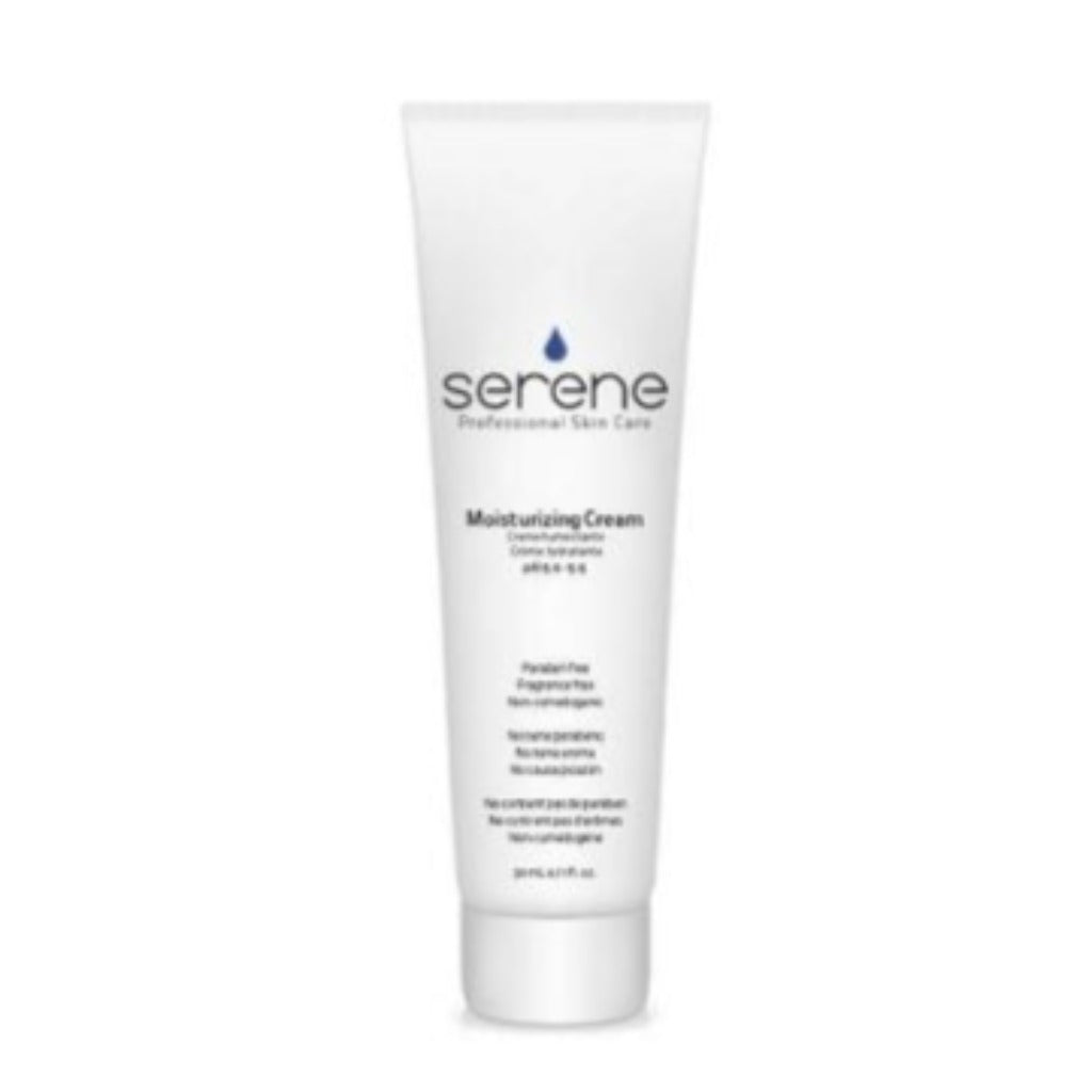 SERENE MOISTURIZING CREAM (pH 3.3-3.6): all purpose AHA moisturizer with 10% lactic acid. Proven to effectively treat severely dry skin yet gentle enough for everyday use. Natural humectant will leave the skin feeling soft and smooth while the AHA improves the skins ability to slough dead skin cells. 60 ml