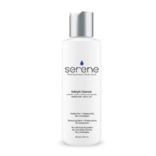 SERENE SALICYLIC CLEANSER (pH 3.5 – 3.8): deeply penetrating cleanser with 2% salicylic acid to promote optimum skin health as directed by a skin care professional for skin prone to break outs. (PROF: 50/50 mix with AHA post peel neutralizer for extractions-froth, let stand, steam…extract) 180 ml