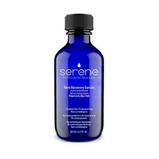 SERENE SKIN RECOVERY SERUM 30ml (pH 4.5 – 5.0): formulated with high levels of pure Vitamin A, B3, C and E to aid in cell healing and recovery associated with professional skin care procedures such as chemical peels. 30 ml