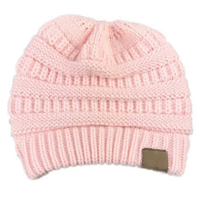 Load image into Gallery viewer, KNITTED BEANIE :  Knitted ponytail toque (assorted colors) speckled or solid colors winter hat request color: mustard yellow, grey, light grey, taupe, tan, pink, hot pink, teal, turquoise, red, off white, purple, grape, burgundy, brown, emerald green, coral...
